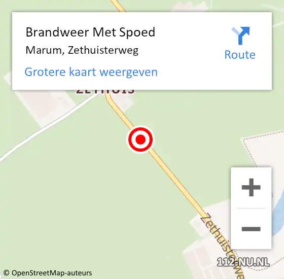 Locatie op kaart van de 112 melding: Brandweer Met Spoed Naar Marum, Zethuisterweg op 28 juli 2015 11:34