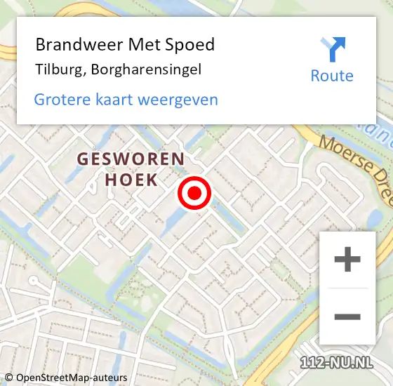 Locatie op kaart van de 112 melding: Brandweer Met Spoed Naar Tilburg, Borgharensingel op 28 juli 2015 12:44