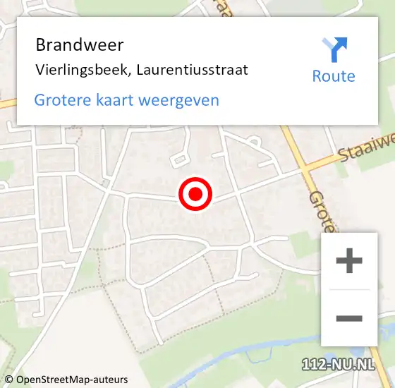 Locatie op kaart van de 112 melding: Brandweer Vierlingsbeek, Laurentiusstraat op 28 juli 2015 16:02