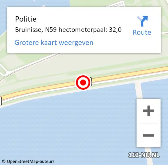 Locatie op kaart van de 112 melding: Politie Bruinisse, N59 hectometerpaal: 32,0 op 28 juli 2015 16:36