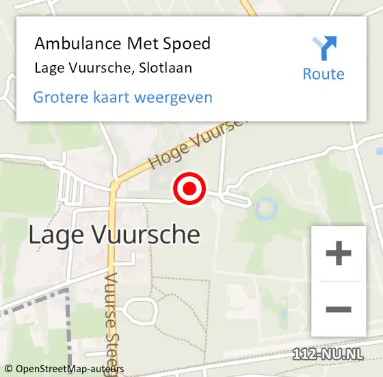 Locatie op kaart van de 112 melding: Ambulance Met Spoed Naar Lage Vuursche, Slotlaan op 28 juli 2015 17:04