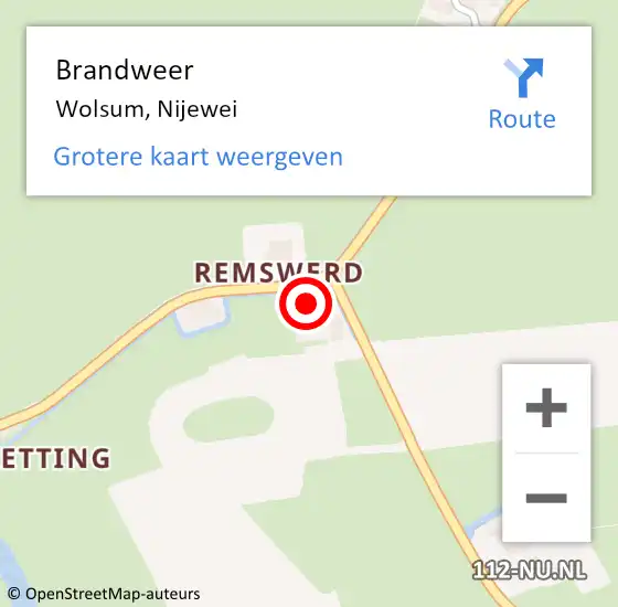 Locatie op kaart van de 112 melding: Brandweer Wolsum, Nijewei op 28 juli 2015 17:46