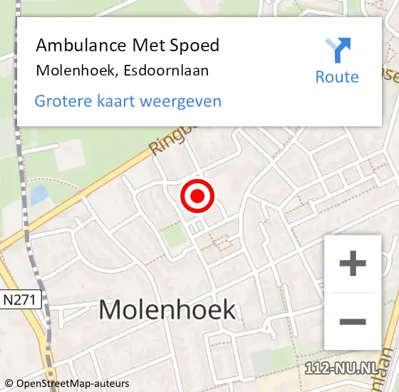 Locatie op kaart van de 112 melding: Ambulance Met Spoed Naar Molenhoek, Esdoornlaan op 28 juli 2015 19:24