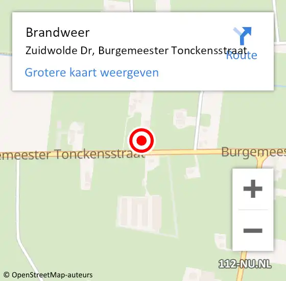 Locatie op kaart van de 112 melding: Brandweer Zuidwolde Dr, Burgemeester Tonckensstraat op 28 juli 2015 19:51