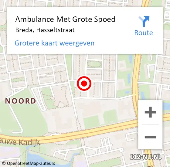 Locatie op kaart van de 112 melding: Ambulance Met Grote Spoed Naar Breda, Hasseltstraat op 28 juli 2015 20:16