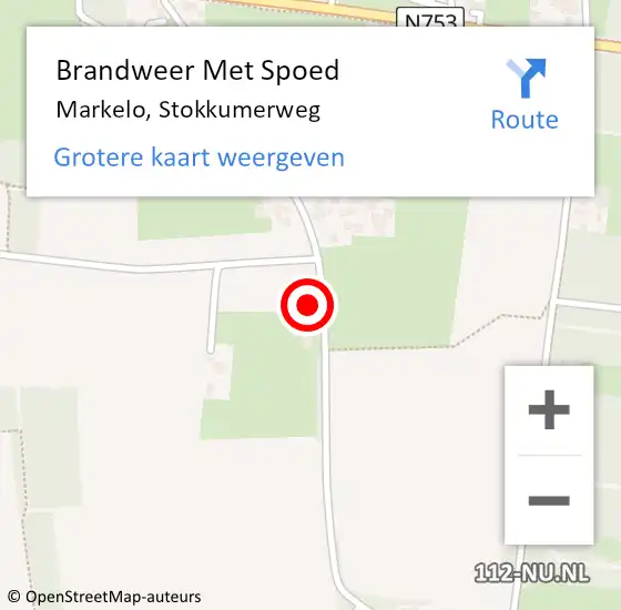 Locatie op kaart van de 112 melding: Brandweer Met Spoed Naar Markelo, Stokkumerweg op 28 juli 2015 20:25