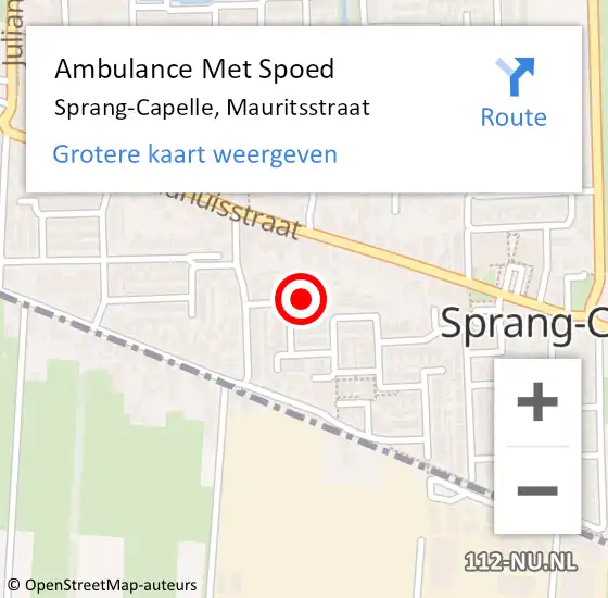 Locatie op kaart van de 112 melding: Ambulance Met Spoed Naar Sprang-Capelle, Mauritsstraat op 28 juli 2015 20:54