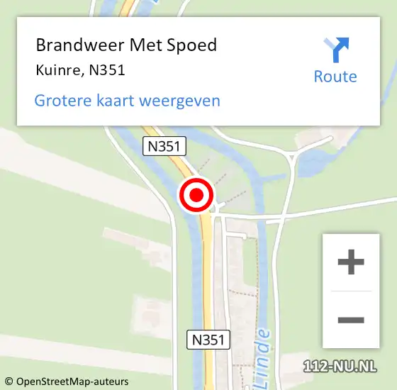 Locatie op kaart van de 112 melding: Brandweer Met Spoed Naar Kuinre, N351 op 28 juli 2015 22:08