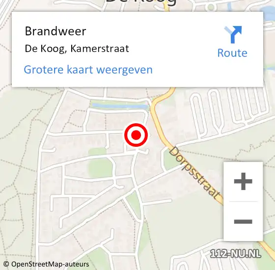 Locatie op kaart van de 112 melding: Brandweer De Koog, Kamerstraat op 29 juli 2015 00:47