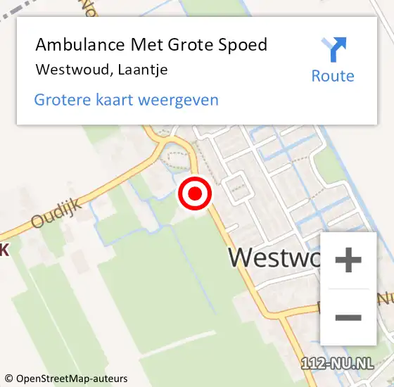 Locatie op kaart van de 112 melding: Ambulance Met Grote Spoed Naar Westwoud, Laantje op 29 juli 2015 07:24