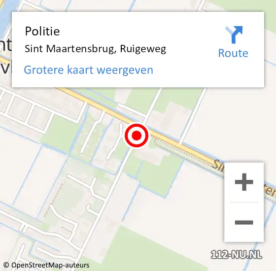 Locatie op kaart van de 112 melding: Politie Sint Maartensbrug, Ruigeweg op 29 juli 2015 12:14