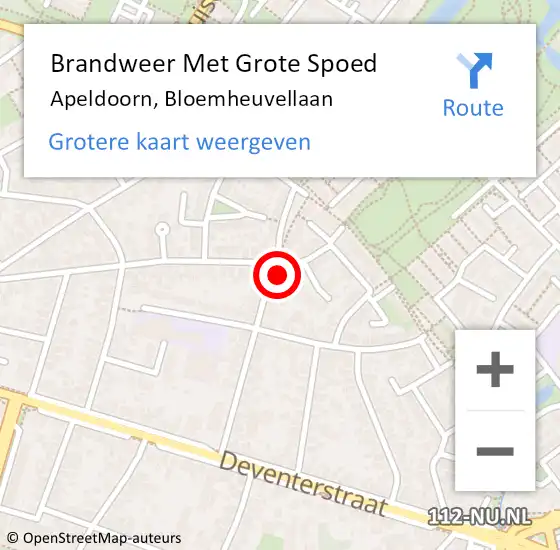 Locatie op kaart van de 112 melding: Brandweer Met Grote Spoed Naar Apeldoorn, Bloemheuvellaan op 29 juli 2015 13:04