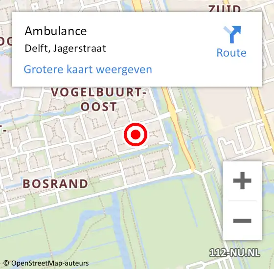 Locatie op kaart van de 112 melding: Ambulance Delft, Jagerstraat op 29 juli 2015 13:39