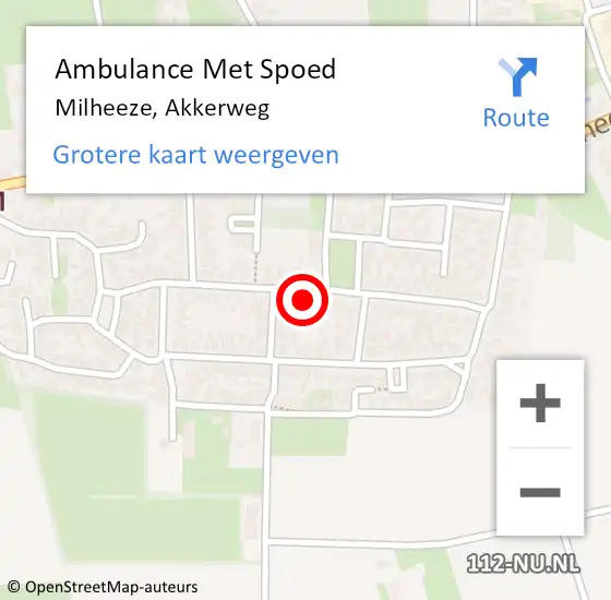 Locatie op kaart van de 112 melding: Ambulance Met Spoed Naar Milheeze, Akkerweg op 29 juli 2015 14:01