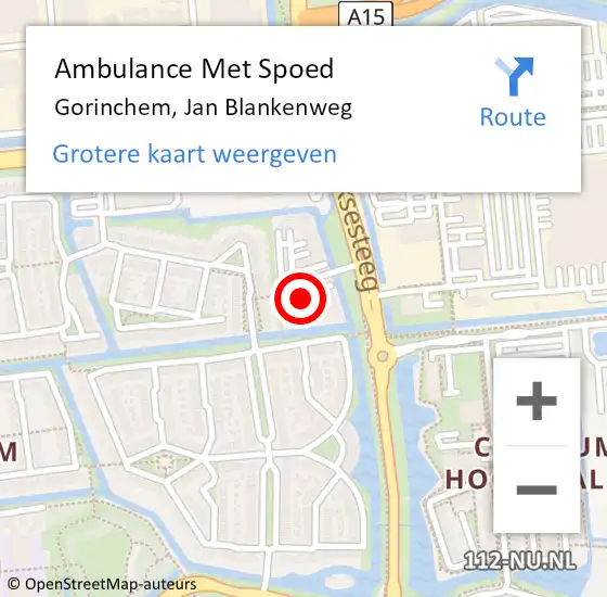 Locatie op kaart van de 112 melding: Ambulance Met Spoed Naar Gorinchem, Jan Blankenweg op 29 juli 2015 14:07