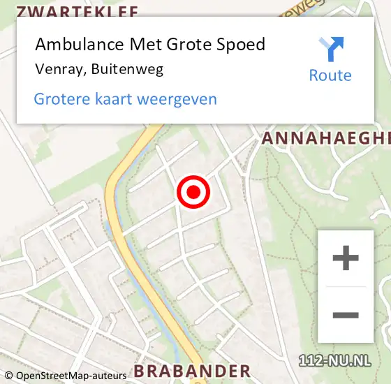 Locatie op kaart van de 112 melding: Ambulance Met Grote Spoed Naar Venray, Buitenweg op 29 juli 2015 15:52