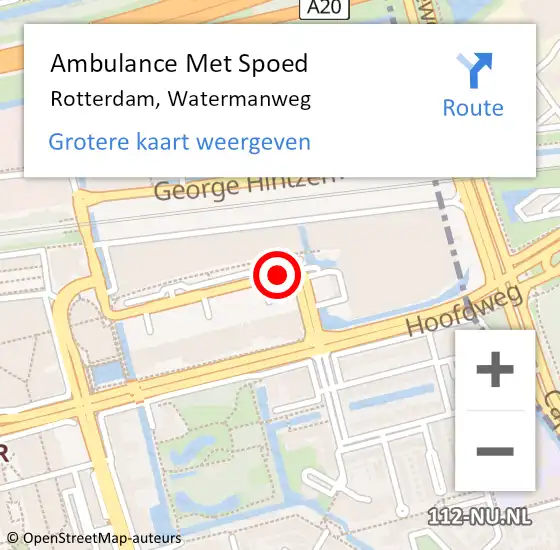 Locatie op kaart van de 112 melding: Ambulance Met Spoed Naar Rotterdam, Watermanweg op 29 juli 2015 16:04