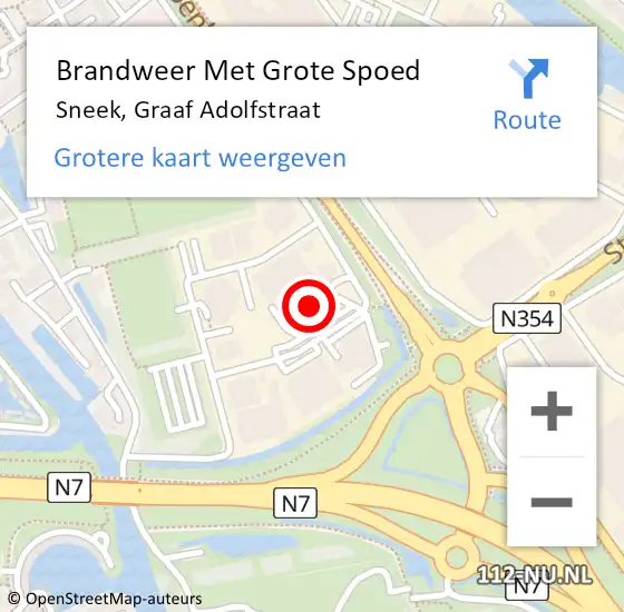 Locatie op kaart van de 112 melding: Brandweer Met Grote Spoed Naar Sneek, Graaf Adolfstraat op 29 juli 2015 19:27