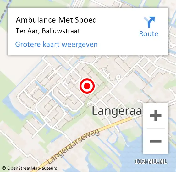 Locatie op kaart van de 112 melding: Ambulance Met Spoed Naar Ter Aar, Baljuwstraat op 29 juli 2015 19:44