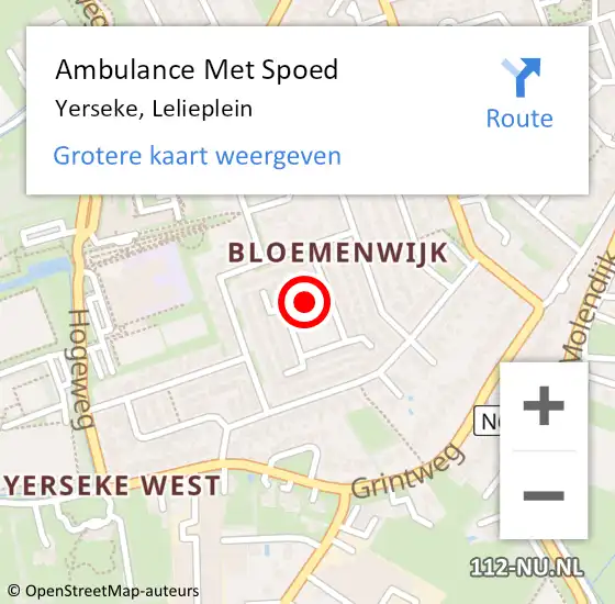 Locatie op kaart van de 112 melding: Ambulance Met Spoed Naar Yerseke, Lelieplein op 29 juli 2015 20:47