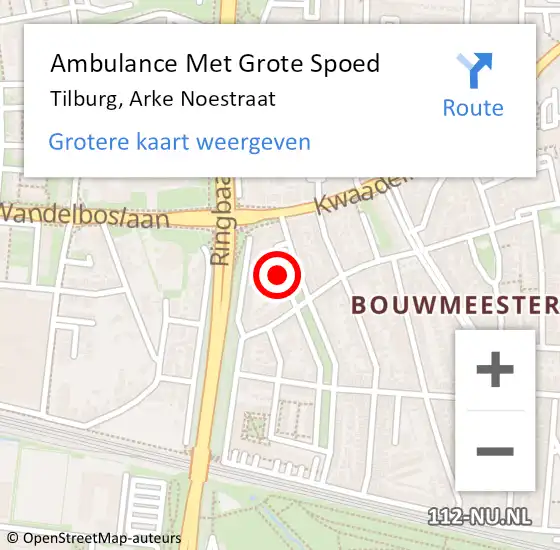 Locatie op kaart van de 112 melding: Ambulance Met Grote Spoed Naar Tilburg, Arke Noestraat op 29 juli 2015 23:20