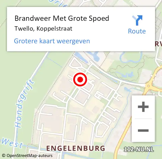 Locatie op kaart van de 112 melding: Brandweer Met Grote Spoed Naar Twello, Koppelstraat op 30 juli 2015 00:16