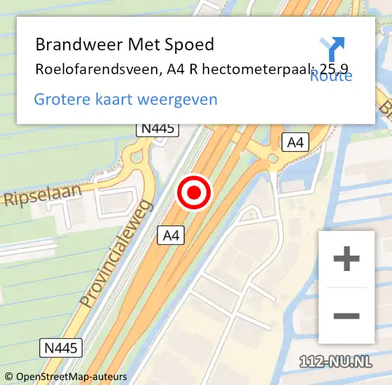 Locatie op kaart van de 112 melding: Brandweer Met Spoed Naar Roelofarendsveen, A4 L hectometerpaal: 28,1 op 30 juli 2015 00:25