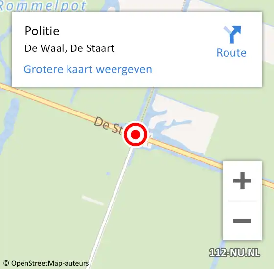 Locatie op kaart van de 112 melding: Politie De Waal, De Staart op 30 juli 2015 05:24