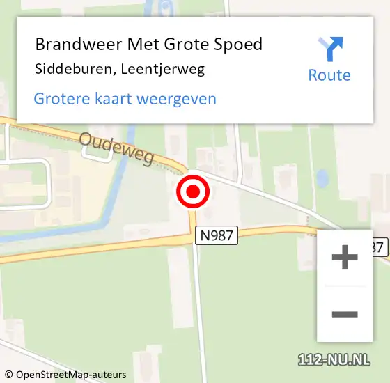 Locatie op kaart van de 112 melding: Brandweer Met Grote Spoed Naar Siddeburen, Leentjerweg op 30 juli 2015 07:56