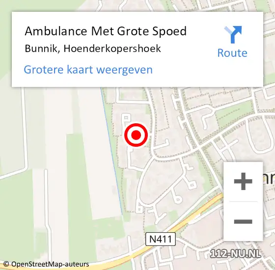 Locatie op kaart van de 112 melding: Ambulance Met Grote Spoed Naar Bunnik, Hoenderkopershoek op 30 juli 2015 10:45