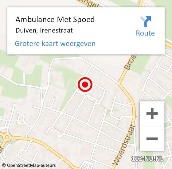 Locatie op kaart van de 112 melding: Ambulance Met Spoed Naar Duiven, Irenestraat op 30 juli 2015 11:14