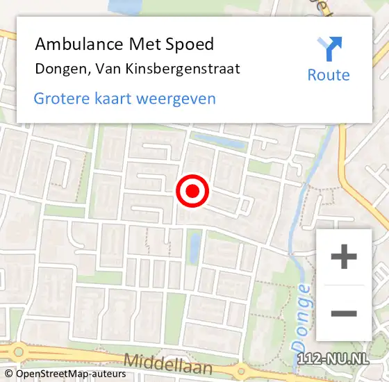 Locatie op kaart van de 112 melding: Ambulance Met Spoed Naar Dongen, Van Kinsbergenstraat op 30 juli 2015 11:53