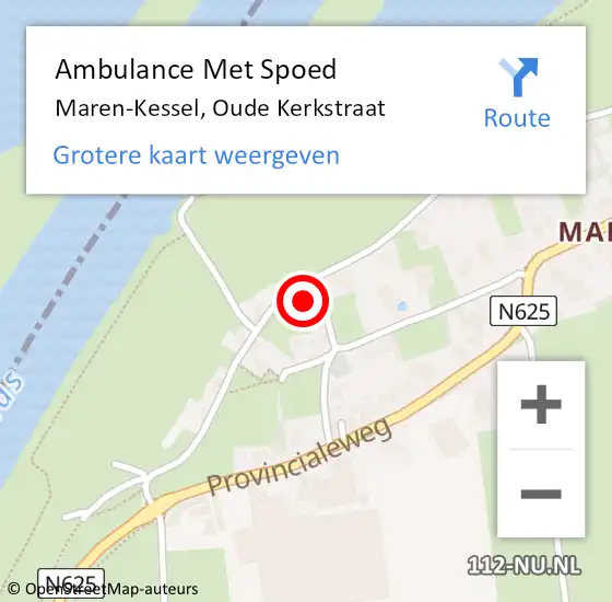 Locatie op kaart van de 112 melding: Ambulance Met Spoed Naar Maren-Kessel, Oude Kerkstraat op 30 juli 2015 13:55