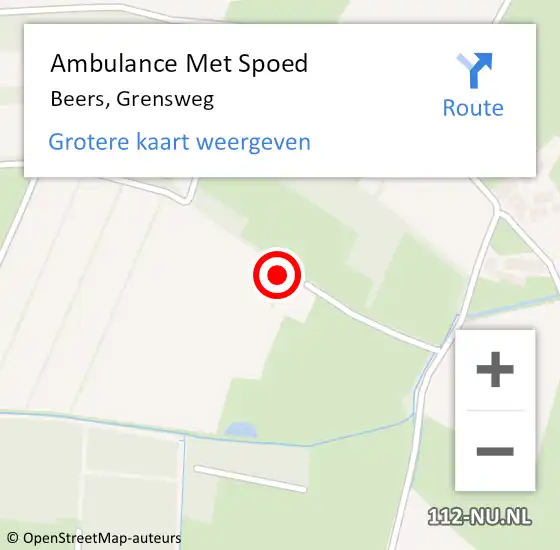 Locatie op kaart van de 112 melding: Ambulance Met Spoed Naar Beers, Grensweg op 30 juli 2015 15:51