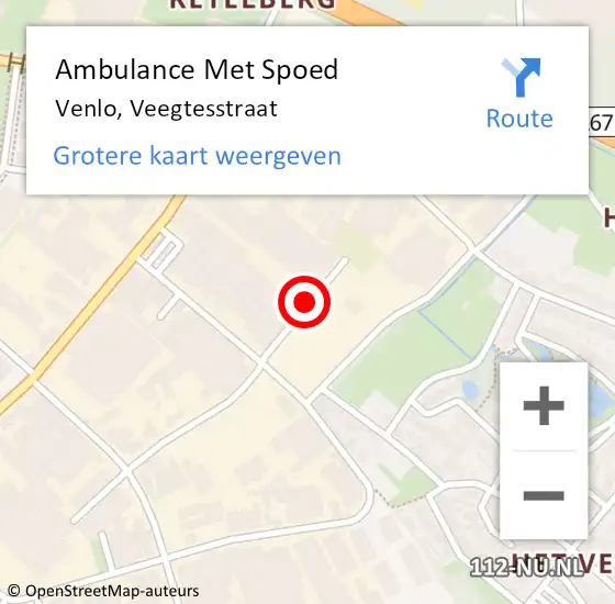 Locatie op kaart van de 112 melding: Ambulance Met Spoed Naar Venlo, Veegtesstraat op 30 juli 2015 16:35