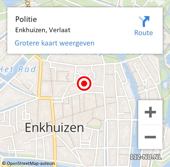 Locatie op kaart van de 112 melding: Politie Enkhuizen, Verlaat op 30 juli 2015 16:40