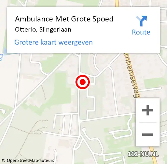 Locatie op kaart van de 112 melding: Ambulance Met Grote Spoed Naar Otterlo, Slingerlaan op 30 juli 2015 17:34