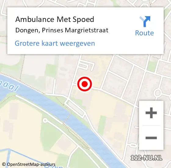 Locatie op kaart van de 112 melding: Ambulance Met Spoed Naar Dongen, Prinses Margrietstraat op 30 juli 2015 17:54