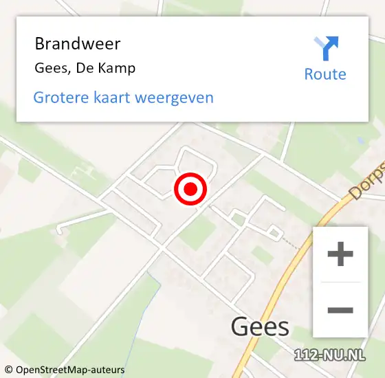 Locatie op kaart van de 112 melding: Brandweer Gees, De Kamp op 30 juli 2015 18:08