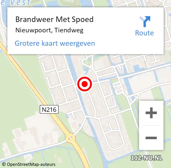 Locatie op kaart van de 112 melding: Brandweer Met Spoed Naar Nieuwpoort, Tiendweg op 30 juli 2015 18:29