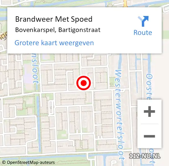 Locatie op kaart van de 112 melding: Brandweer Met Spoed Naar Bovenkarspel, Bartigonstraat op 12 september 2013 23:03