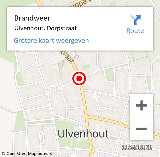 Locatie op kaart van de 112 melding: Brandweer Ulvenhout, Dorpstraat op 30 juli 2015 19:45