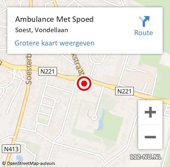 Locatie op kaart van de 112 melding: Ambulance Met Spoed Naar Soest, Vondellaan op 30 juli 2015 21:35