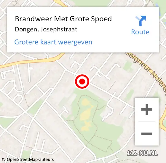 Locatie op kaart van de 112 melding: Brandweer Met Grote Spoed Naar Dongen, Josephstraat op 30 juli 2015 22:13