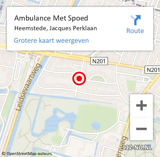 Locatie op kaart van de 112 melding: Ambulance Met Spoed Naar Heemstede, Jacques Perklaan op 31 juli 2015 00:14