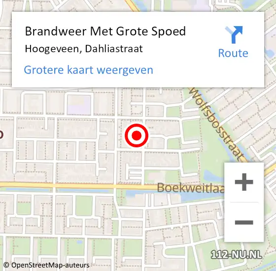 Locatie op kaart van de 112 melding: Brandweer Met Grote Spoed Naar Hoogeveen, Dahliastraat op 31 juli 2015 01:26