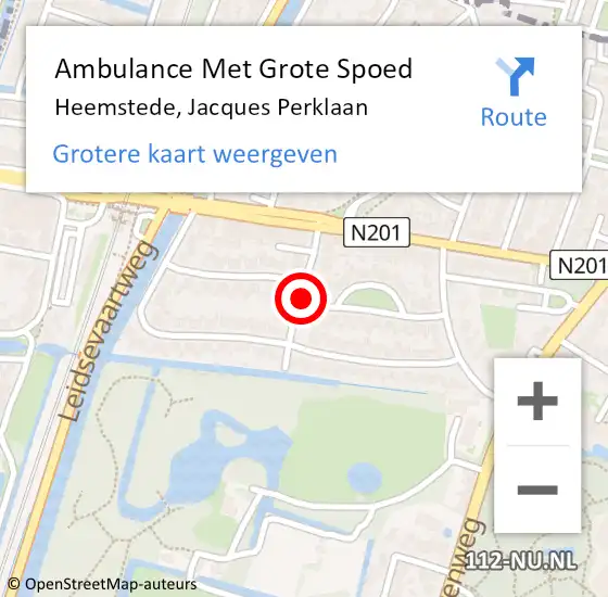 Locatie op kaart van de 112 melding: Ambulance Met Grote Spoed Naar Heemstede, Jacques Perklaan op 31 juli 2015 03:38