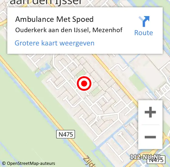 Locatie op kaart van de 112 melding: Ambulance Met Spoed Naar Ouderkerk aan den IJssel, Mezenhof op 31 juli 2015 04:46