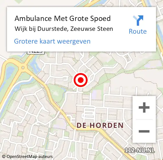 Locatie op kaart van de 112 melding: Ambulance Met Grote Spoed Naar Wijk bij Duurstede, Zeeuwse Steen op 31 juli 2015 06:09