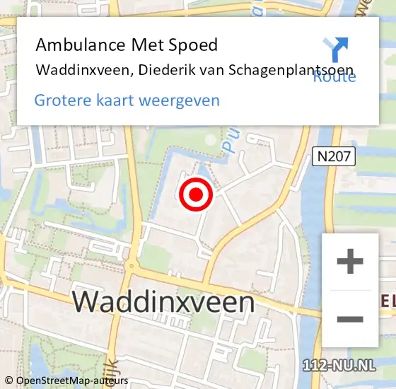 Locatie op kaart van de 112 melding: Ambulance Met Spoed Naar Waddinxveen, Diederik van Schagenplantsoen op 31 juli 2015 07:53